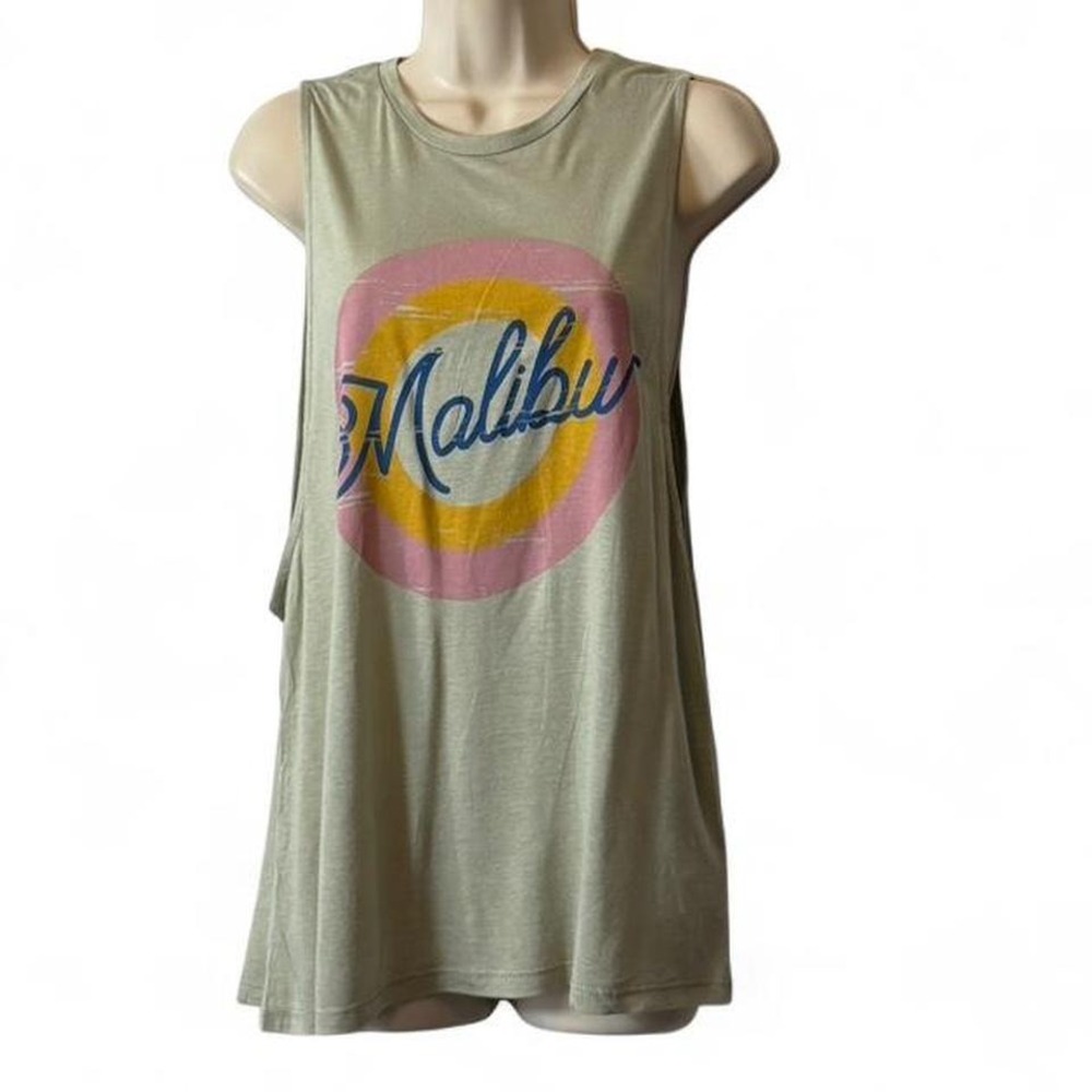 Green Graphic Print Muscle Tank‎ Top, Women's Size S